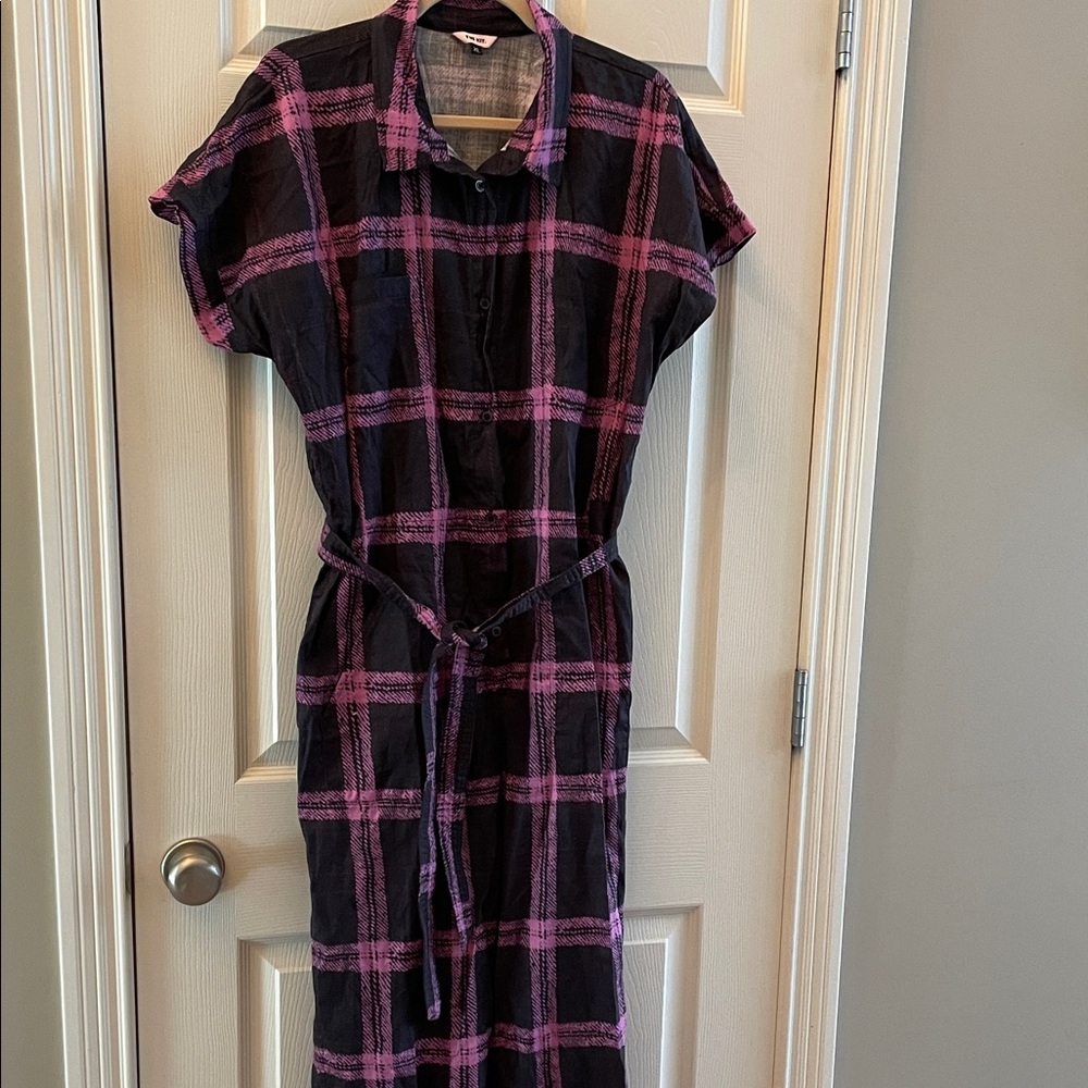 Chic Plaid pant suit pink and black